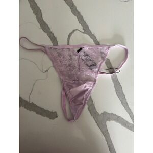 Lounge Flirt Balcony Thong Lilac Lace Sheer Bikini Style Size L NWT